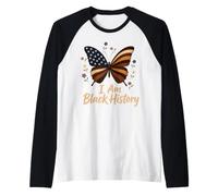 I Am Black History Floral Butterfly Melanin US Flag Raglan Baseball Tee