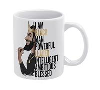 I Am Black Man Powerful Leader Ambitious Blessed White Ceramic Coffee Mug 11 Oz, Double-Sided Printed Tea Cup with Ergonomic C-Handle, Thickened Bottom Porcelain Drinkware for Home Office Kitchen, Nov