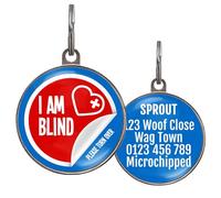I Am Blind Pet ID Tag - Premium Quality Personalised Dog Tags & Cat Tags for Blind Pets - Medical Alert Pet Tag with Custom Back Info