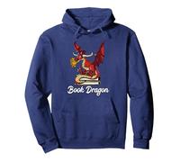 I Am Book Dragon Funny Reading Fantasy Nerd Pullover Hoodie, Adult Unisex, Navy Blue, Medium