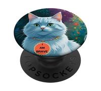I AM BRAVE BLUE CAT BLUE KITTEN CATS PopSockets Adhesive PopGrip