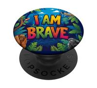 I AM BRAVE JUNGLE WILD ANIMAL PRESENT FOR BRAVERY PopSockets Adhesive PopGrip