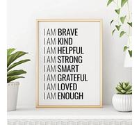 I Am Brave Motivational Quote Poster Print Canvas Painting Black White I Am Enough Affirmations Wall Minimalist Living Room Decor Unframed