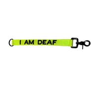 I am Deaf Dog Lead Extender - Leash Extender for Non-Verbal Advocacy - Neon Yellow with Embroidered Text & Black Metal Hardware