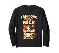 I Am Done Being Nice Angry Kawaii Cat Funny Coffee Sarcastic Long Sleeve T-Shirt