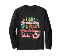 I Am Dreaming of A Xmas with Pink Christmas Flamingo Pajamas Long Sleeve T-Shirt