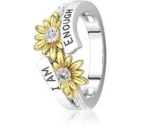 I AM E-NOUGH Sunflower Rings for Women Letters Carving Flower Promise Ring Exquisite Shiny Simulated Diamond Bands Bicolor Daisy Friendship Jewelry Accessory Gifts Size 5-11 Practical and attractive