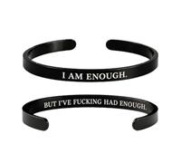 I Am Enough Hidden Message Cuff Bracelet for Women, Double Sided Engraved Open Mantra Bangle, Self Love Empowerment Stainless Steel Motivational Jewelry