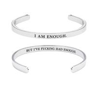 I Am Enough Hidden Message Cuff Bracelet for Women, Double Sided Engraved Open Mantra Bangle, Self Love Empowerment Stainless Steel Motivational Jewelry