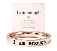 I Am Enough Ring, Stainless Steel Encouragement Mantra Band for Women, Stackable Inspirational Statement Ring Jewelry Gift for Family Friend