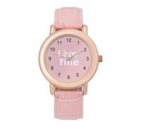 I Am Fine Women's Leather Watch Easy Reader Minimalist Wristwatch Pink Rose Gold Strap Watches