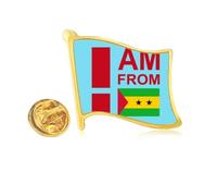 I Am From Sao Tome Principe Golden Metal Flag Lapel Pin Badge