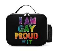I Am Gay Proud of It Leather Lunch Bag Insulated Lunchbox Meal Tote Handbags with Detachable Buckled Handle