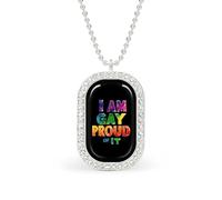 I Am Gay Proud Of It White Shiny Diamond Necklace Square Pendant for Women Jewelry Gift