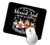 I am Highly Favored Blessed Coffee and Music Obsessed Mouse Pad, Music Teacher Work Place Mousepad, Christian Bible Verse Mouse Pad, Christmas Mousepad Gifts for Christian Believer Coworker