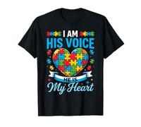 I Am His Voice He is My Heart Autism Awareness Puzzle Piece T-Shirt
