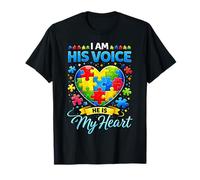 I Am His Voice He is My Heart Autism Awareness Puzzle Piece T-Shirt