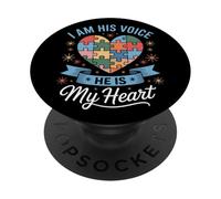I Am His Voice He Is My Heart Autism Warrior PopSockets Adhesive PopGrip