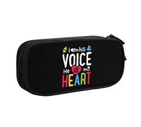 I Am His Voice He is My Heart Pencil Pouch Large Capacity Double Layer of Fice School Por Table Pencil Case