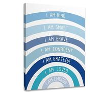 I Am Kind Smart Brave Framed Canvas Wall Art Decor 11×14 inch,Boho Colorful Rainbow Girl Nursery Quote Print Painting Artwork Home Wall Decoration For Home Nursery Playroom Girls Room Kids Room (blue)