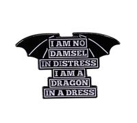 I am no damsel in distress I am a dragon in a dress Enamel Lapel Pin badge brooch wearing a skirt and a feminist badge, Metal Stainless Steel, no gemstone