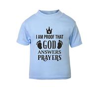 I am Proof That God Answers Prayers (Footprints) [BBY4] Short Sleeve Cotton Toddler t Shirt, 2-3 Years, Pastel Blue