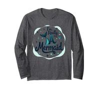 I Am Really A Mermaid: Whimsical Ocean Fantasy Long Sleeve T-Shirt, Adult Unisex, Dark Heather Grey, Medium