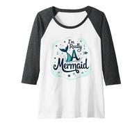 I Am Really A Mermaid: Whimsical Ocean Fantasy Raglan Baseball Tee, Women, Dark Heather Grey/White, X-Large