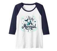 I Am Really A Mermaid: Whimsical Ocean Fantasy Raglan Baseball Tee, Women, Navy Blue/White, XX-Large