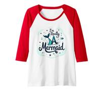 I Am Really A Mermaid: Whimsical Ocean Fantasy Raglan Baseball Tee, Women, Red/White, Medium