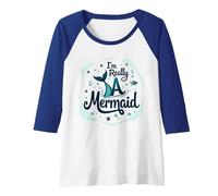 I Am Really A Mermaid: Whimsical Ocean Fantasy Raglan Baseball Tee, Women, Royal Blue/White, Medium