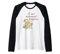 I Am Redeemed and Forgiven - Floral Christian Faith Raglan Baseball Tee