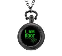 I Am Root Vintage Pocket Watch with Chain Arabic Numerals Scale Quartz Pocket Watches Gifts for Men Women