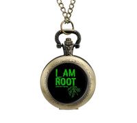 I Am Root Vintage Pocket Watch with Chain Arabic Numerals Scale Quartz Pocket Watches Gifts for Men Women
