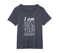 I Am Silently Correcting Your Grammar T-Shirt Funny Book Tee T-Shirt, Women's Plus, Heather Blue, 5X