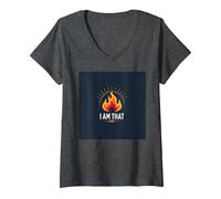 I Am That I Am: Empowering Flame of Self-Affirmation V-Neck T-Shirt, Women, Dark Heather Grey, S