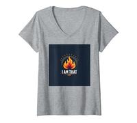 I Am That I Am: Empowering Flame of Self-Affirmation V-Neck T-Shirt, Women, Heather Grey, XL
