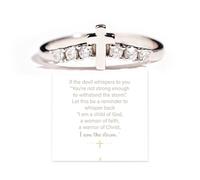 I Am The Storm Cross Arch Ring, 925 Sterling Silver Cross Arch Ring, Inspirational Cubic Zirconia Cross Ring, Christian Cross Pray Ring (9)