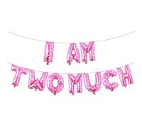 I AM Two Much Balloon Banner, Girls/Boys/Kids' 2nd Bday Sign, Multicolor Gliter Garlands for 2 Years Old Birthday Party Decoration (I AM TWO MUCH Pink Heart)