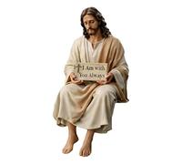 I Am With You Always Sign Jesus Statue Decor, 12cm, Handmade Sitting Design Jesus Christ Statue, Jesuss Resin Desk Companion Figurine, Spiritual Religious Decorative For Prayer