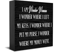 I Am Wonder Woman Wooden Box Sign Decorative Funny Office Wood Box Sign Home Office Decor Rustic Farmhouse Square Desk Decor Sign For Shelf 5 X 5 Inches