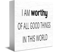 I Am Worthy Of All Good Things In This World New Home Decor Rustic Gift Ideas Wood Sign Desk Shelf Farmhouse Room Decorations 5 × 5 Inch