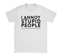 I Annoy Stupid People Mens T-Shirt Large White Funny Joke Rude Slogan Gift for Dad