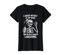 I Asked Myself If I'm Ok and We Both Started Laughing Funny Value Graphic T-Shirt, Women, Black, S