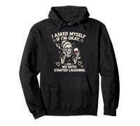 I Asked Myself If I'm Okay Sarcastic Skeleton Wine Pullover Hoodie