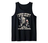 I Asked Myself If I'm Okay Sarcastic Skeleton Wine Tank Top