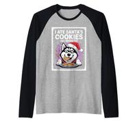 I Ate Santas Cookies Puppy Funny Christmas Siberian Husky Raglan Baseball Tee