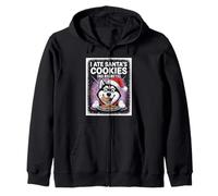 I Ate Santas Cookies Puppy Funny Christmas Siberian Husky Zip Hoodie
