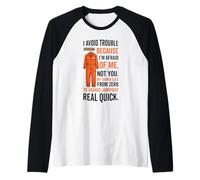 I Avoid Trouble Because I’m Afraid of Me Orange Jumpsuit Raglan Baseball Tee