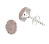 I-be 355312 Oval Rose Quartz Gemstone Stud Earrings 925 Silver